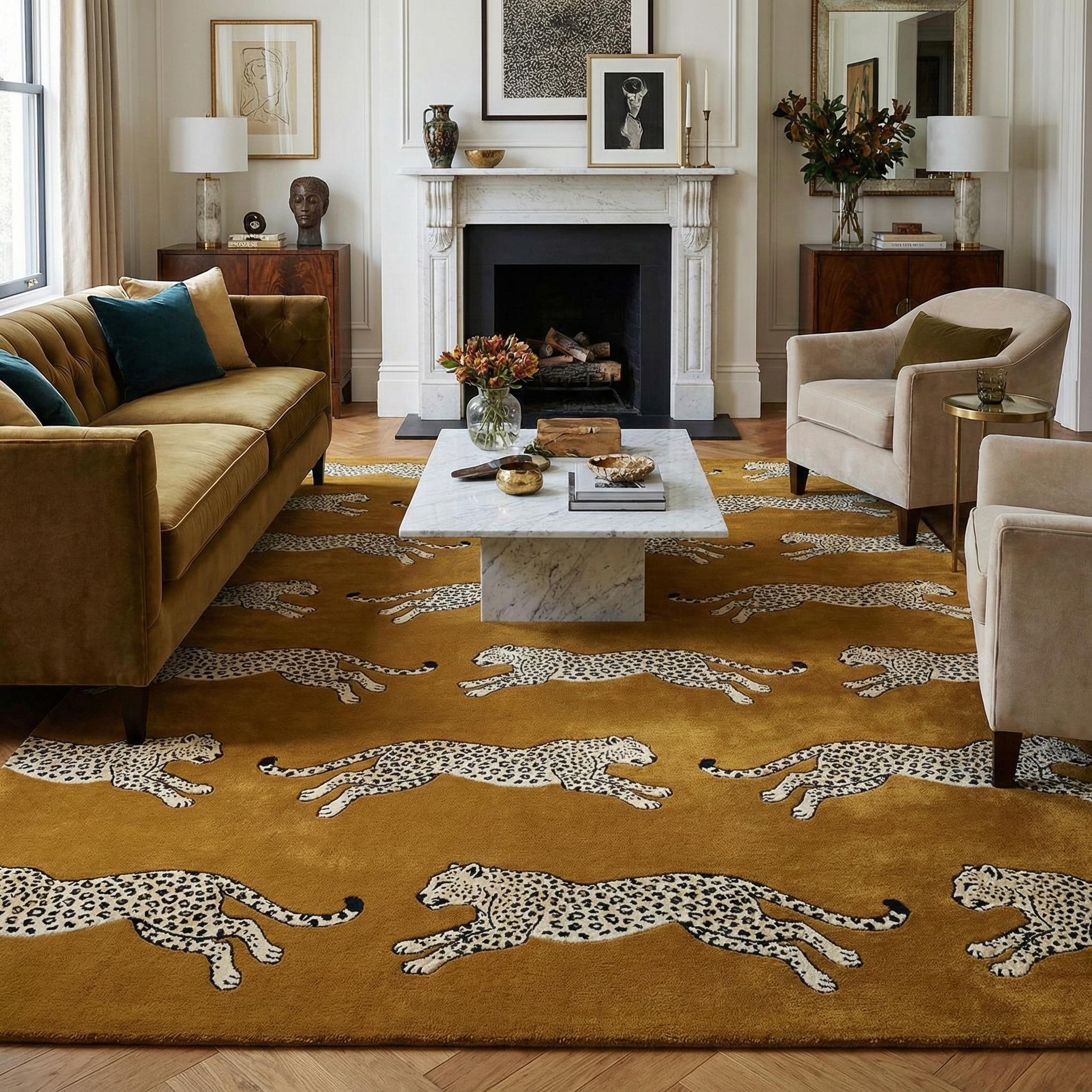 8x10 Modern Safari Style Tufted Rug for Bedroom | Contemporary Leopard ...