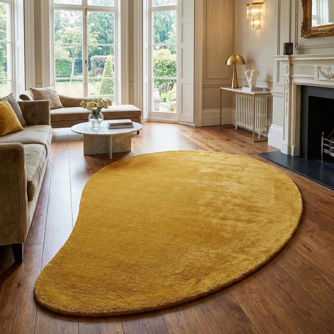 Top Mango Open Rug Organic Mango Shape Hand Tufted Area Rug | Solid Mustard Hand Tufted ...