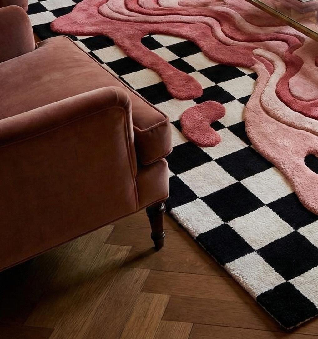 Tufted Check Rug Modern Checkered Art Tufted Rug for Living Room, Artistic Drip Pattern ...