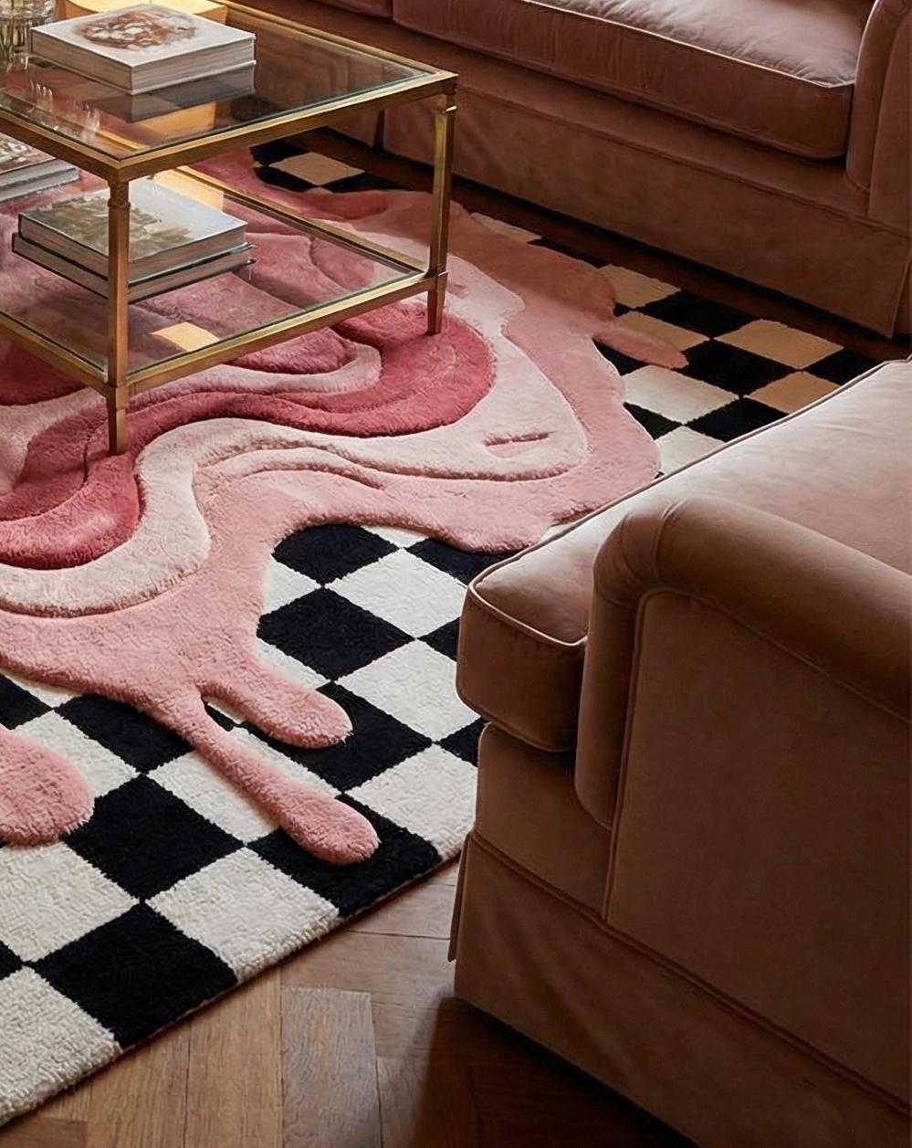 Toom Rug Drip Modern Checkered Art Tufted Rug for Living Room, Artistic Drip Pattern ...