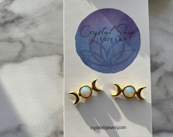 Opalite golden moon earrings