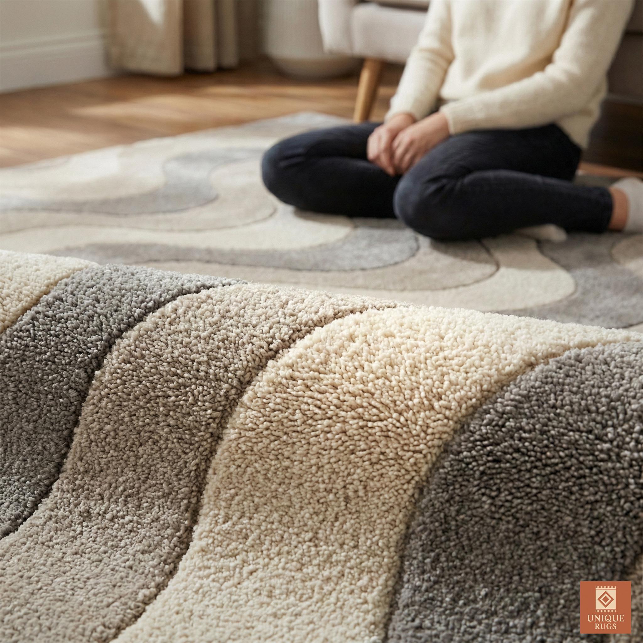 Modern Wavy Pattern Hand Tufted Wool Area Rug Neutral Beige Cream Grey ...