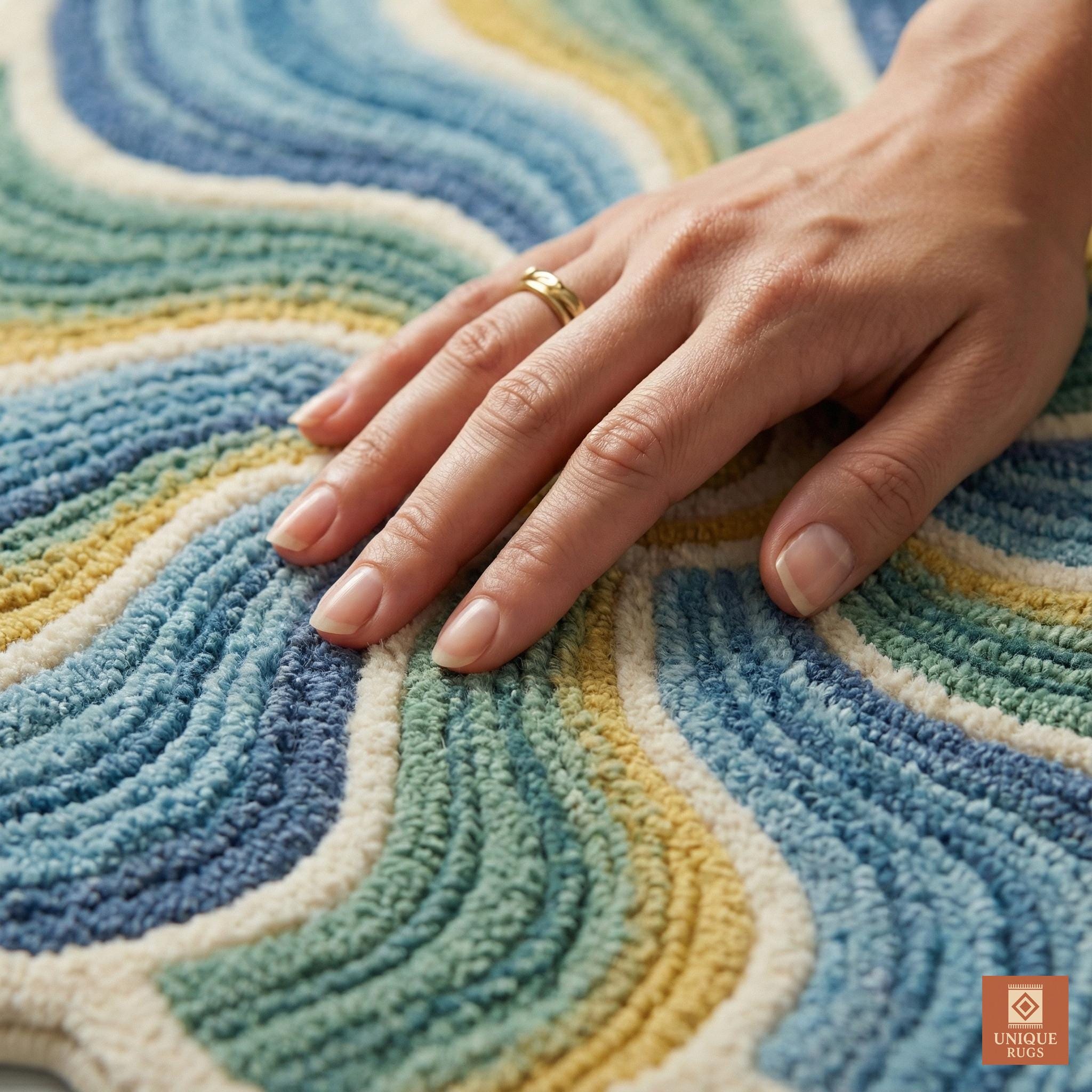 Round Hand Tufted Wool Rug Colorful Floral Spiral Design Blue Sage ...