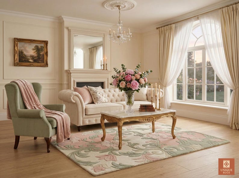 Luxurious Hand Tufted New Zealand Wool Rug Featuring Elegant Pink and ...