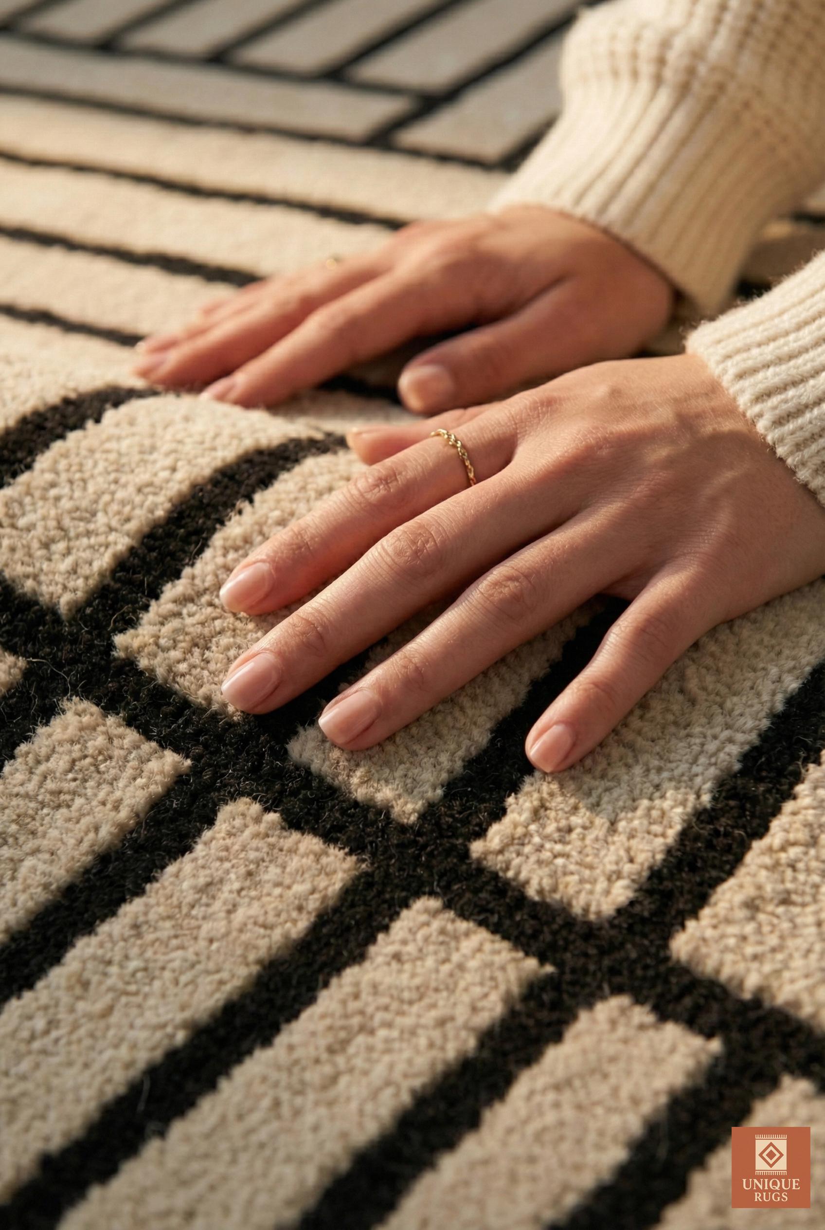 Linear Geometric Rug Modern Hand Tufted Wool Rug Geometric Linear Stripes Cream Black ...