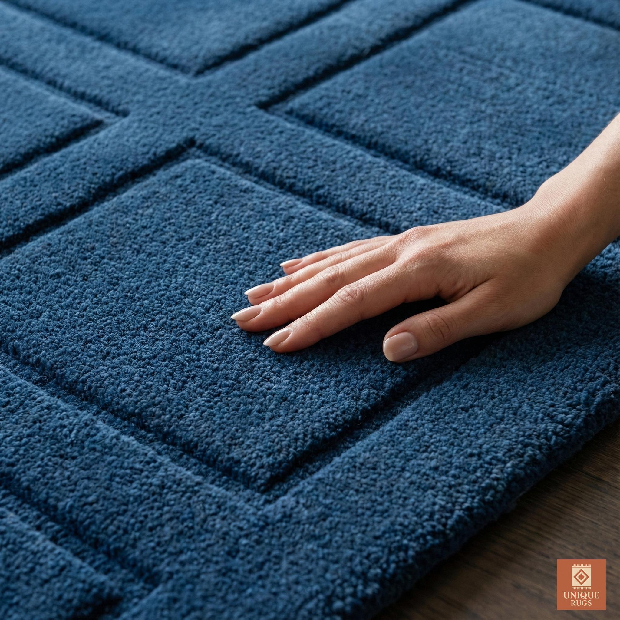 Deep Navy Blue Hand Tufted Wool Rug Modern Geometric Square Textured ...
