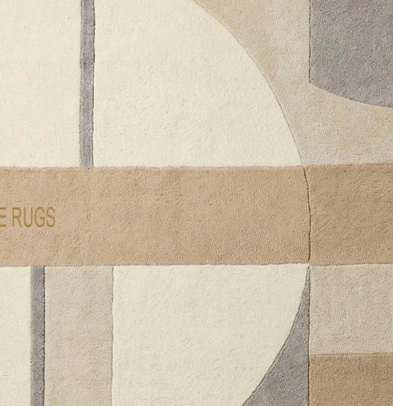 Modern Geometric Hand Tufted Wool Rug Abstract Neutral Beige Cream Area ...
