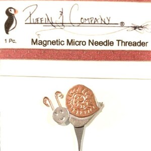 Puffin & Company Micro Needle Threaders Kitty, Puppy, Sheep, Heart, Bunny, Bird, Cheshire Cat, Snail, Ladybug, Gnome Happy Snail