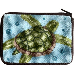Stitch & Zip Needlepoint Coin Purse Kits-Beach/Summer-Shells, Flamingo, Flip Flops, Tropical Fish, Beach Accessories, Blue Fishes Sea Turtle