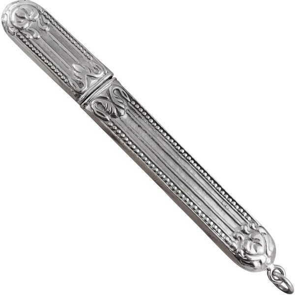 REO Sterling Victorian Replica Needle Case - 925 Sterling Silver - Embossed Design Sterling