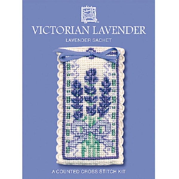 Textile Heritage Floral II Cross Stitch Lavender Sachet Kits-Bluebells, Victorian Lavender, Medieval Garden, Butterflies, Petunias