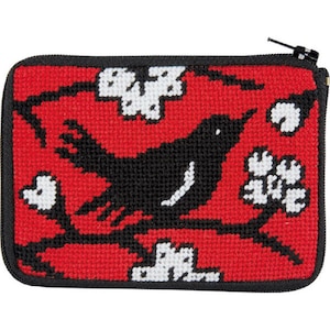 Stitch & Zip Needlepoint Coin Purse Kits Animals Blackbird