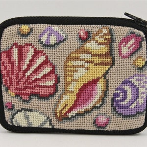 Stitch & Zip Needlepoint Coin Purse Kits-Beach/Summer-Shells, Flamingo, Flip Flops, Sand/Sea, Tropical Fish, Beach Accessories, Blue Fishes