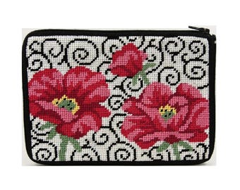 Stitch & Zip Needlepoint Cosmetic Case Kits-Variety of Designs-Floral III