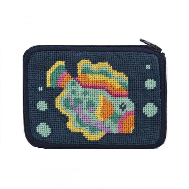 Stitch & Zip Needlepoint Coin Purse Kits-Beach/Summer-Shells, Flamingo, Flip Flops, Tropical Fish, Beach Accessories, Blue Fishes Tropical Fish