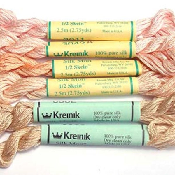 Kreinik Silk Mori Embroidery Floss Skin Tones Assortment Packets Available in Caucasian, Asian, African-American, Hispanic