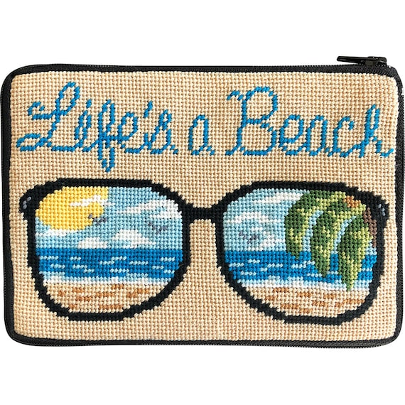 Stitch & Zip Needlepoint Cosmetic Case/Purse Kit in a Variety of Designs-Beach and Summer