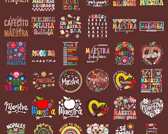 Maestra PNG Bundle Spanish Teacher Shirt Designs, Bilingual Teacher PNG, Hispanic Teacher Gift, Back to School Sublimation