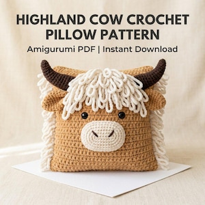 Highland Cow Crochet Pillow Pattern PDF | Amigurumi Cushion (Instant Download)