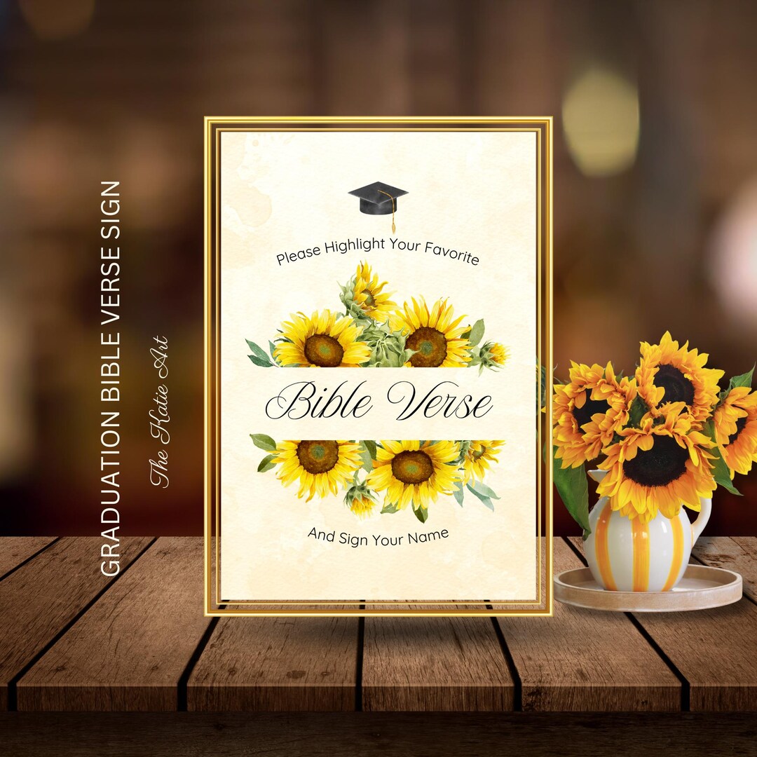 Scripture Labels Graduation Graduation Bible Verse Guestbook Sign, Sunflower Floral Decor ...