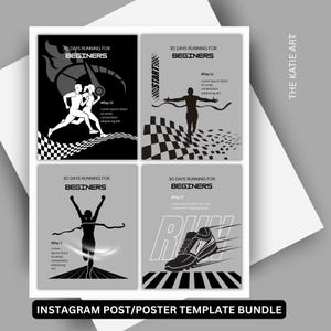 Instagram Post, Poster, Reels Templates/ Black & Color Social Media Bundle/ Running/ Marathon/ (Canva Links)
