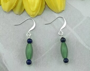Green Aventurine and Lapis Lazuli Natural Gemstone Earrings