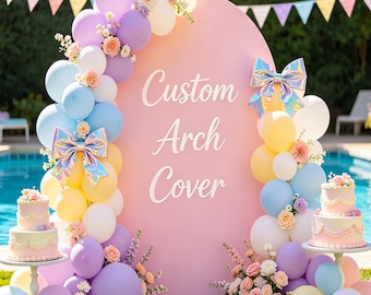 Copertura per arco personalizzata, sfondo personalizzato con foto, nome e testo, decorazioni per matrimoni, compleanni e baby shower.