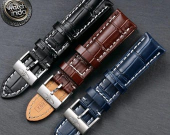 Breitling Leather Strap – 20mm 22mm 24mm – Black, Blue, Brown – Stainless Steel
