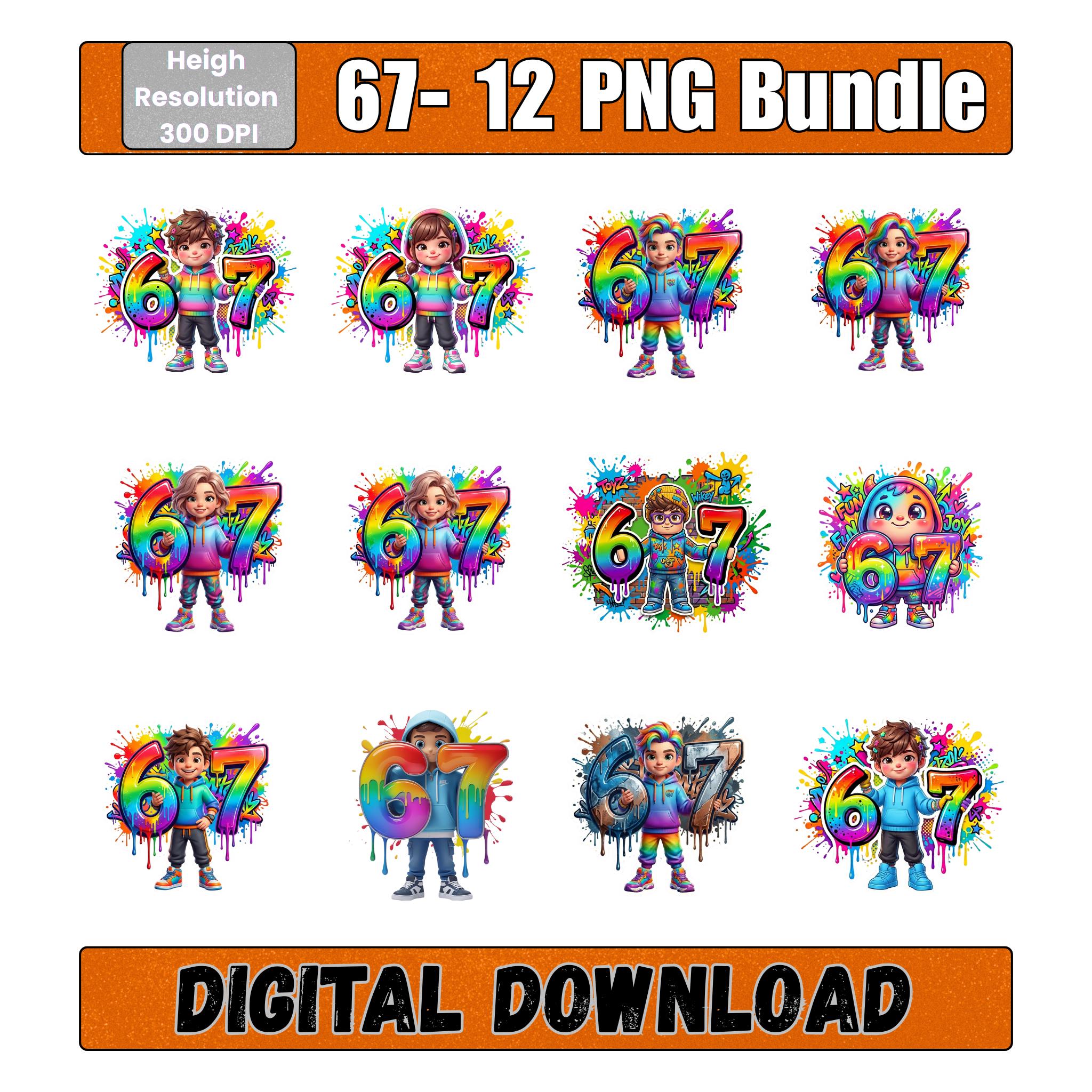 Six Seven 67 Meme PNG Bundle, Rainbow Kids Characters Boy Girl Clipart ...