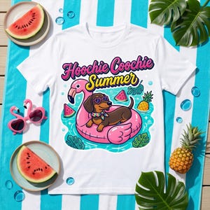 Hoochie Coochie Summer Dachshund PNG — Funny Pool Float Wiener Dog Sublimation Design, Sausage Dog Summer Shirt Graphic digital download
