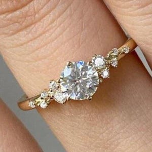 Anillo de compromiso vintage de moissanita de corte redondo, anillo de compromiso de oro de 14 quilates, anillo de diamantes de corte redondo, anillo de boda nupcial, anillo de compromiso