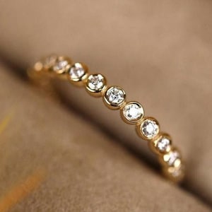 Bezel Set Eternity Ring, Unique Bezel Wedding Band, Stackable Eternity Ring, 2.50mm Round Brilliant Cut Bezel Band, 14k Gold Diamond Band