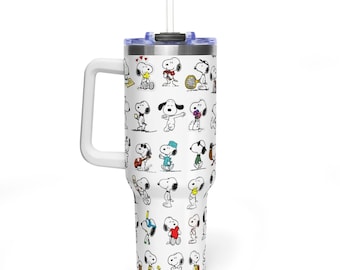 Retro Cartoon Dog 40oz Tumbler With Handle, Nostalgic Comic Lover Gift For Best Friend, Fun Birthday Present, Custom Cute Beagle Cup