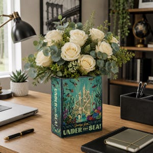 Den lilla sjöjungfruns bokvas, vintage under havet Atlantis-dekor, estetisk havskorallblomkruka, present till bokälskare