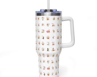Winnie the Pooh Expressions 40oz Tumbler with Handle, Cute Christopher Robin Quencher, 40oz Insulated Stainless Steel Cup