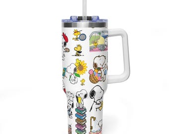 Retro Cartoon Dog 40oz Tumbler With Handle, Nostalgic Comic Lover Gift For Best Friend, Fun Birthday Present, Custom Cute Beagle Cup