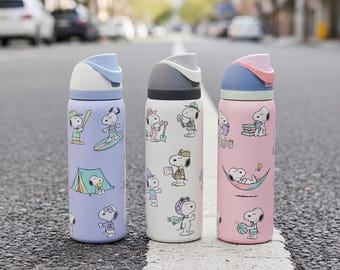 Peanuts "Adventures and Relax" 32oz Insulated Water Bottle, Joe Cool & Camping Tumbler, Gardner Snoopy travel mug, Custom Reusable Bottle
