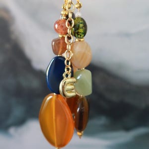 Statement Bag Charm – Oversized Blue, Brow, Green & Gold Beaded Purse Charm with Gemstones and Glass, Keychain, For Her, Gift, Fall Charm