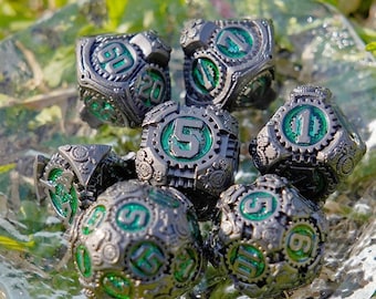 Steampunk Metal Dice Set | Sharp Edged, Bronze Gear Design