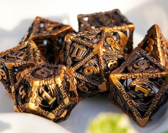 Handmade Metal Dragon Dice Set, Hollow Brass D&D Dice