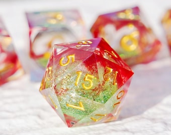 Christmas Quicksand Dice Set, Red and Green RPG Dice