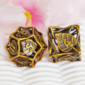 Metal Maple Leaf Dice Set, Hollow Brass D&D Role Playing Game