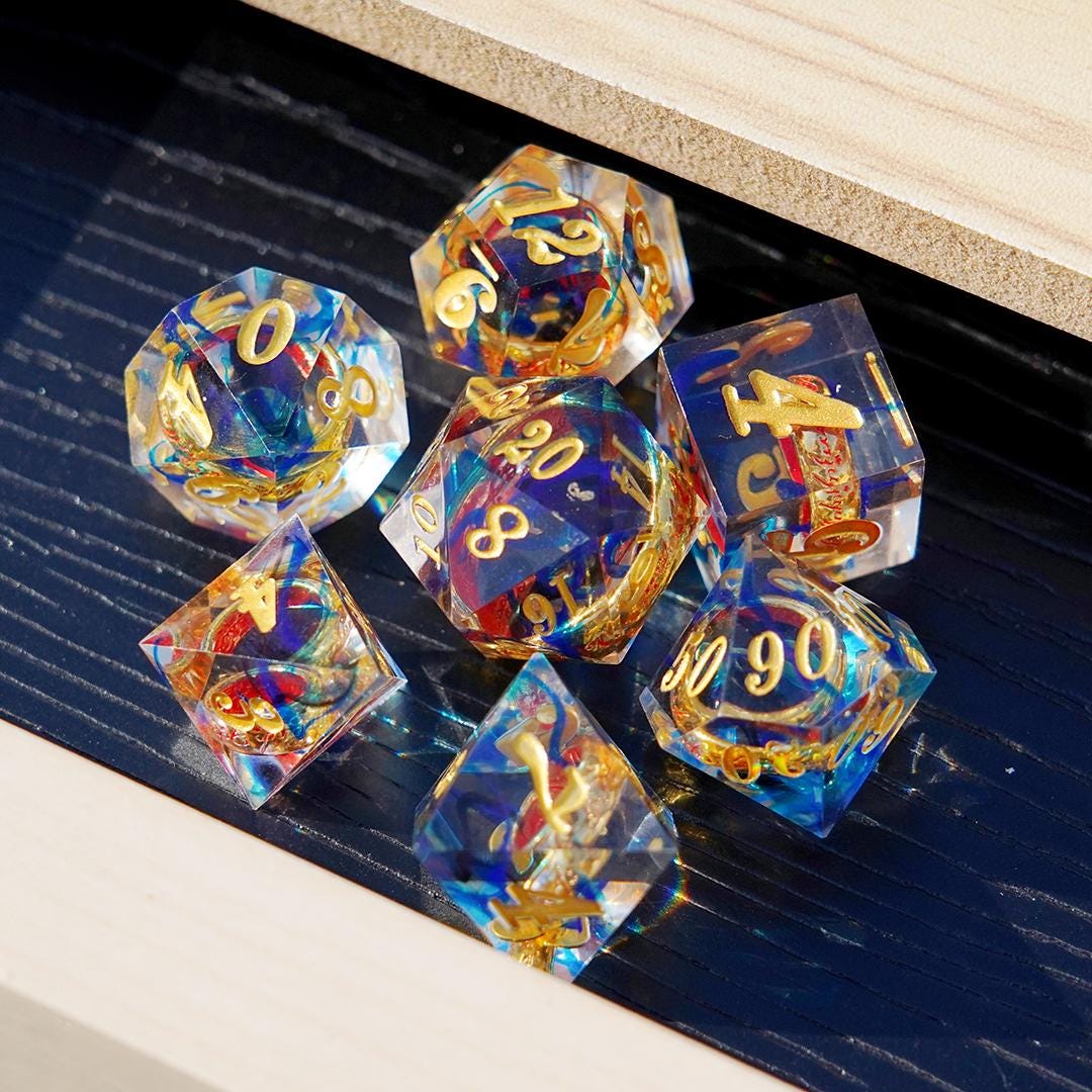 Handmade Epoxy Resin Dice, Magical Fantasy Ring Dice, Blue Gold Sharp ...