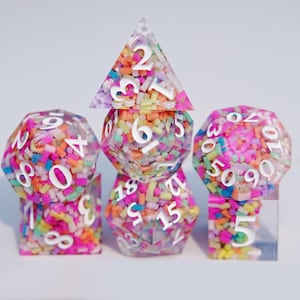 Handmade Sharp Edge Resin Dice | Sugar Rush Sprinkle Set | Candy Theme D&D Accessories