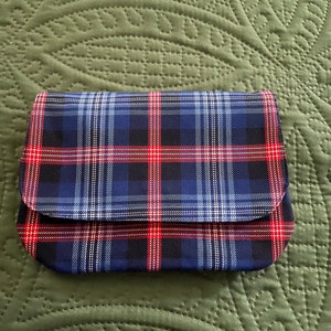 RESERVED for Kim R, Lovely DAR tartan used to make this cute clutch purse, Congress, gloves, cords, travel, storage,