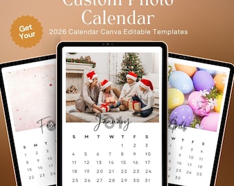 2026 Photo Calendar Template | Custom Photo Calendar | Printable Desk Calendar | Mini Calendar | Canva Editable | Digital Download