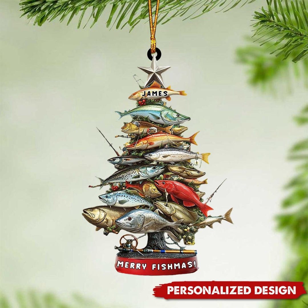 Fish Tree Topper Personalized Fish Christmas Tree Ornament, Gift for Fishing Lover (2D ...