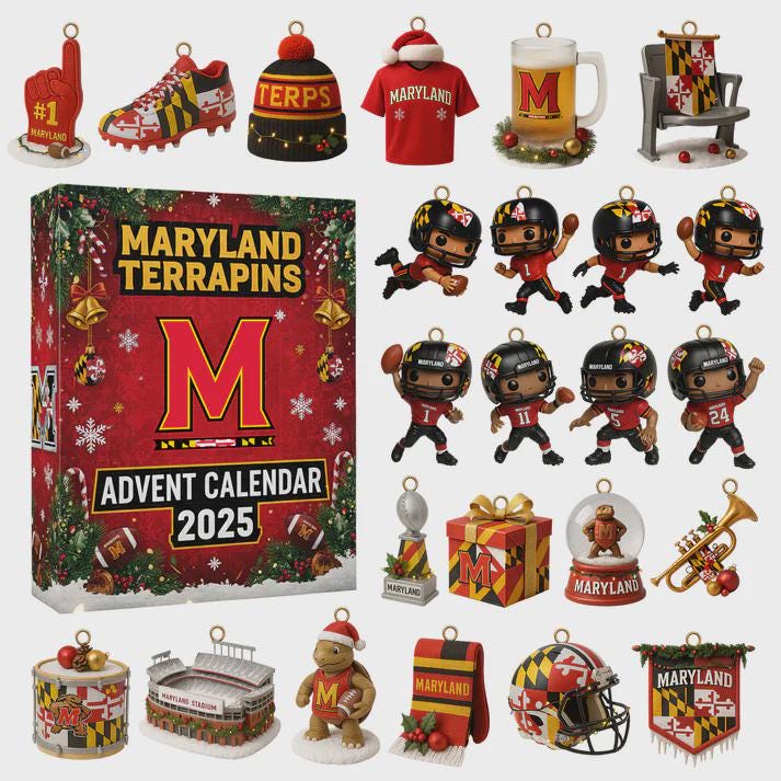 Discover Maryland Terrapins Advent Calendar 2025, 24 Days of Testudo & NCAA Football Ornaments, Big Ten Alumni Gift Set