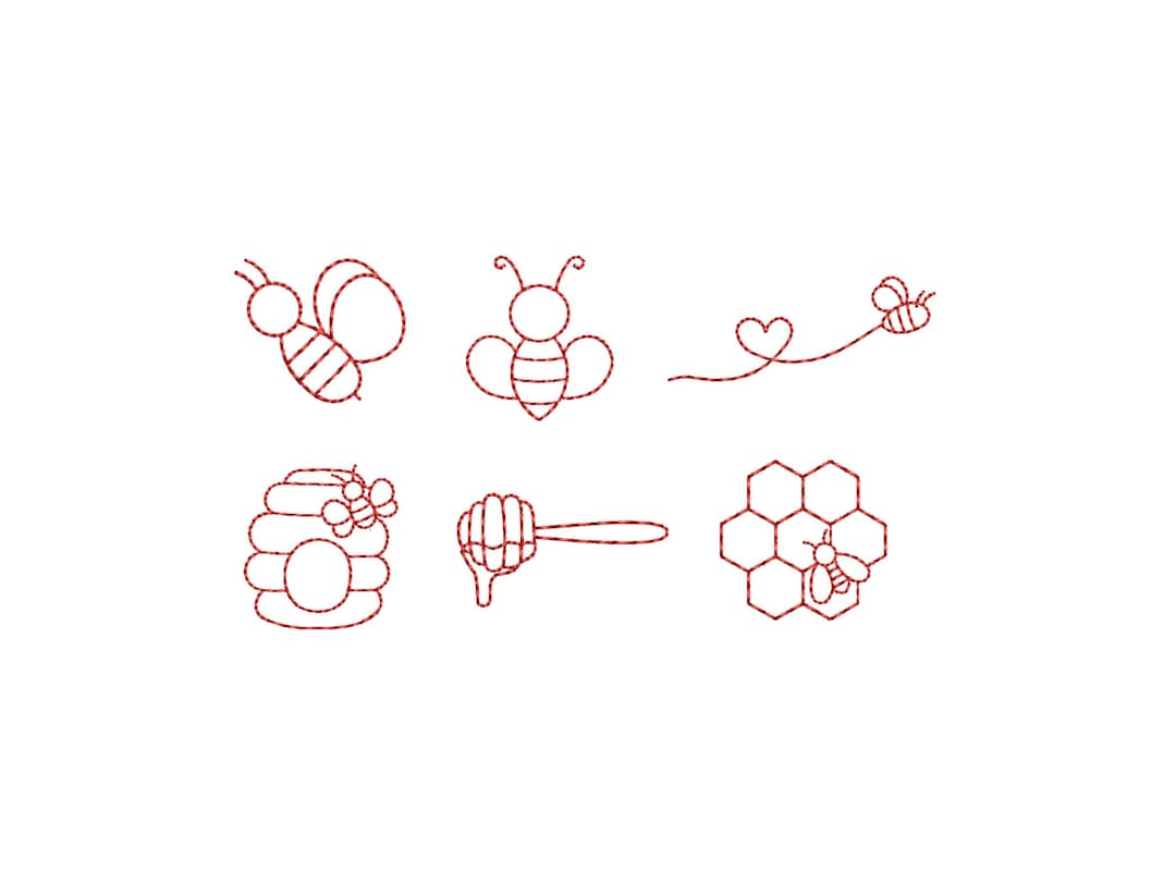 Honey Bee Redwork Embroidery Design Bundle | Machine Embroidery File ...