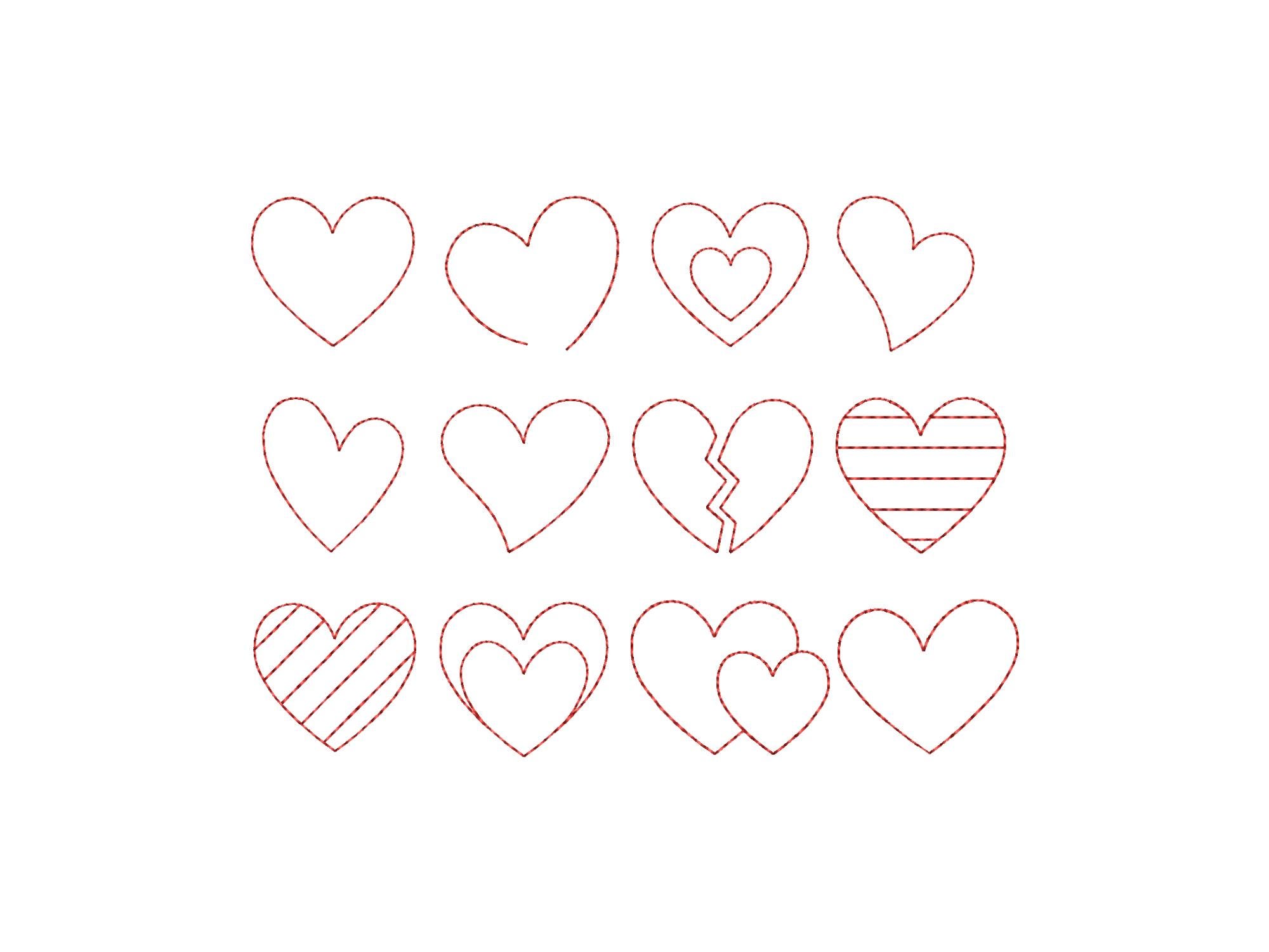 Heart Outline Redwork Embroidery Bundle | 12 Love Designs | Sizes 2 ...